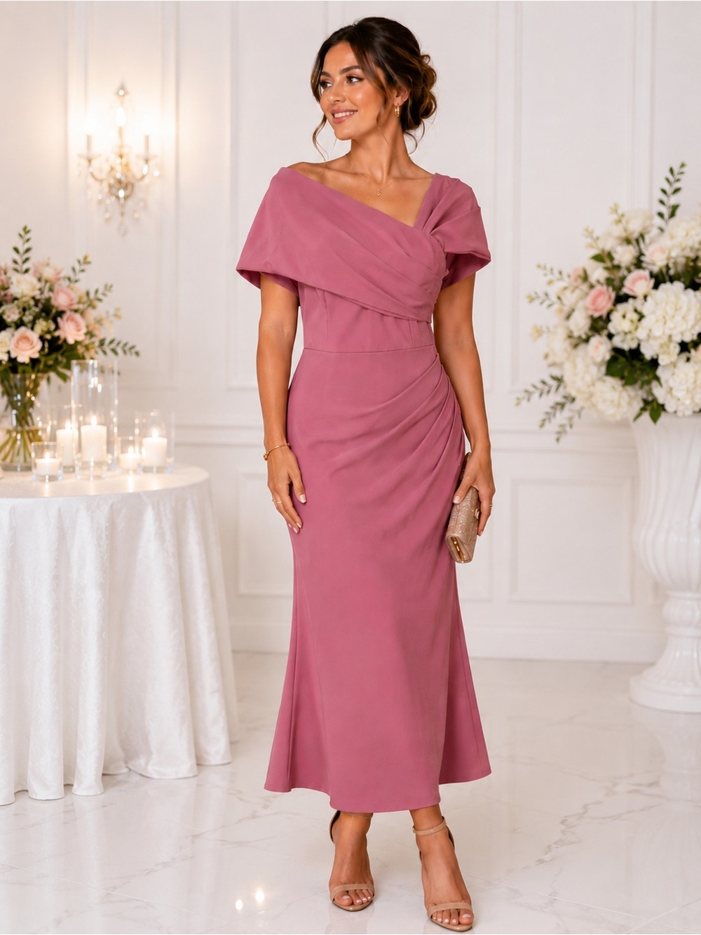 Women Mermaid formal dress Elegant Dusty Rose Size M wedding event dress